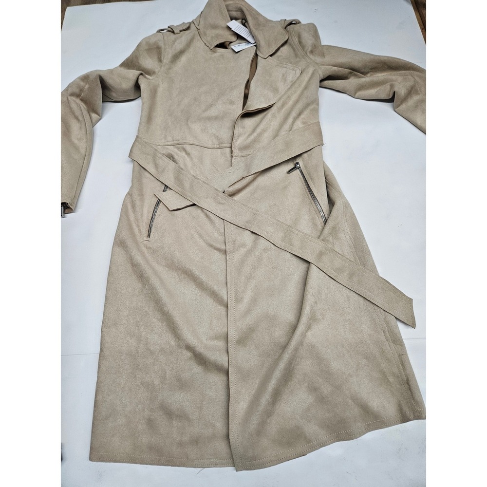 Tahari Womens Faux Leather Wrap Trench Coat Soft Fawn Tan XS NWT